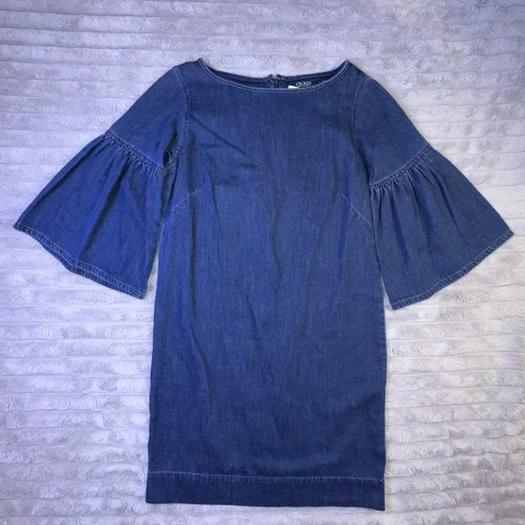 Ralph Lauren LRL Women's 6 Chambray Denim Bell Sleeve Shift Dress Festival 70's - Picture 2 of 14